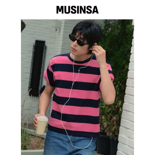 WEDNESDAY OASIS 梅龙条纹短袖T恤_PINK(WB6TP26韩国官网直邮进口