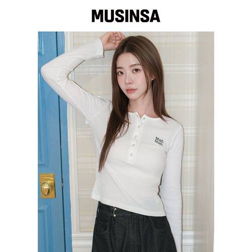 MUAHMUAH WAFFLE HENLEY 长款袖T恤 [WHITE] MUS韩国官网直邮进口