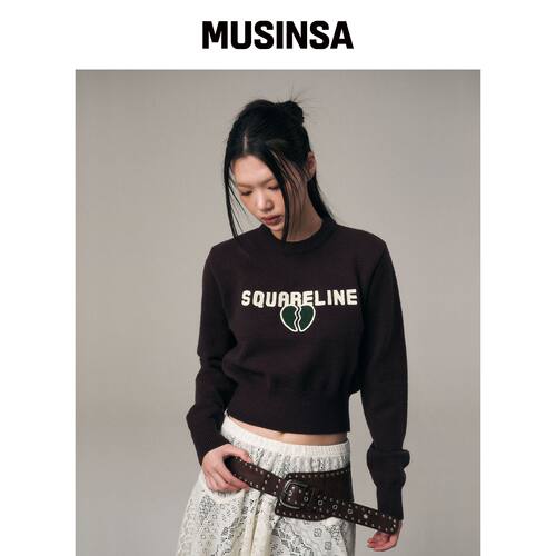 SQUARELINE Break Heart Crop Knit_深棕色韩国官网直邮进口