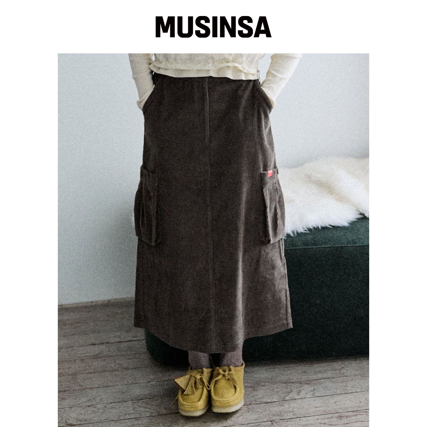 COMONINOZ 女款口袋中长裙 [卡其色] MUSINSA韩国官网直邮进口