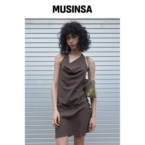 KIJUN COWL MINI DRESS 棕色韩国官网直邮进口