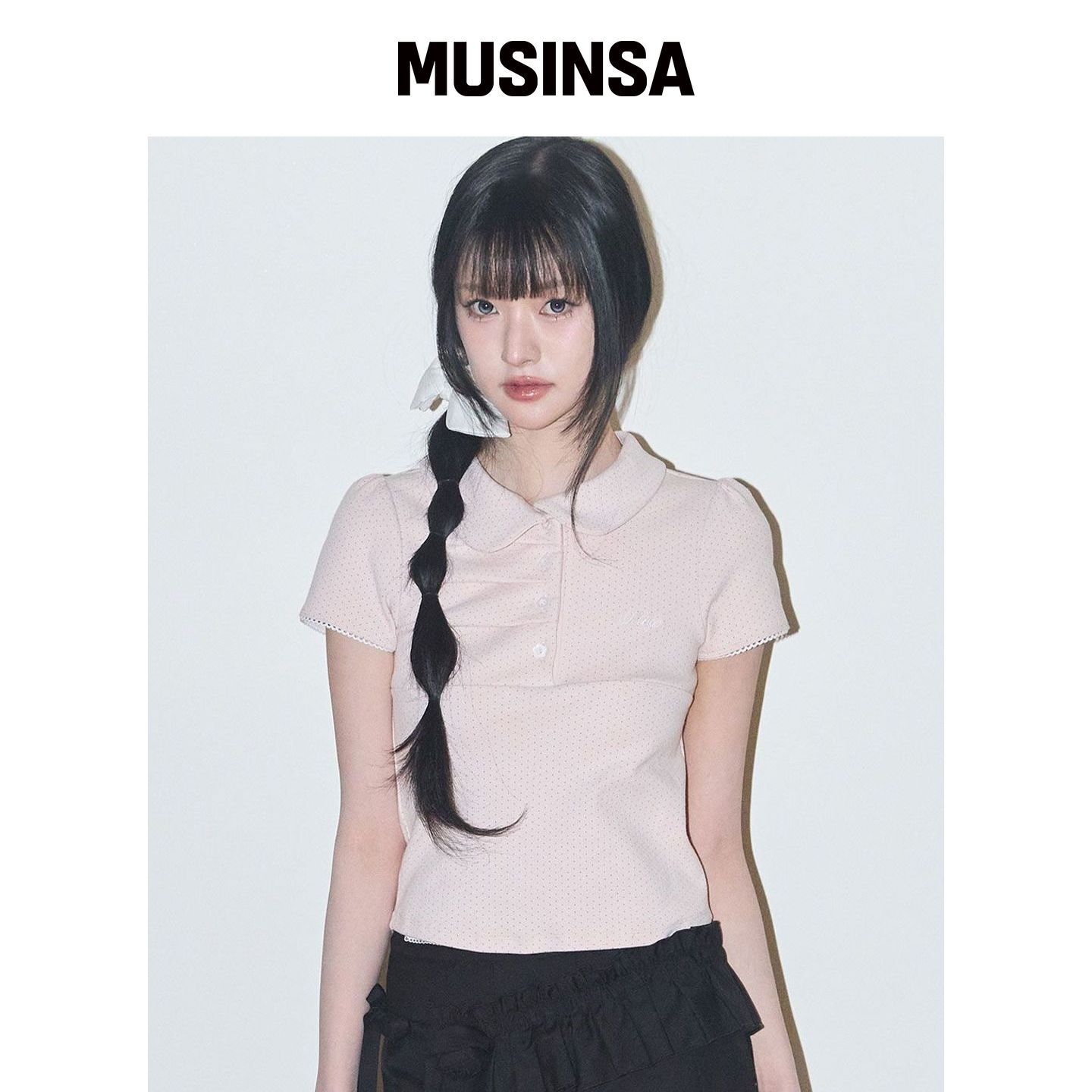 ILLIGO 波点褶皱polo衫上衣粉色甜美T恤MUSINSA韩国官网直邮进口图片