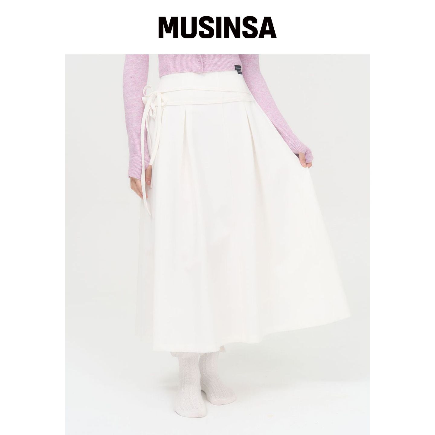 ZIZEMUSEUM RIBBON FLARE LONG SKIRT (WHITE) M韩国官网直邮进口图片