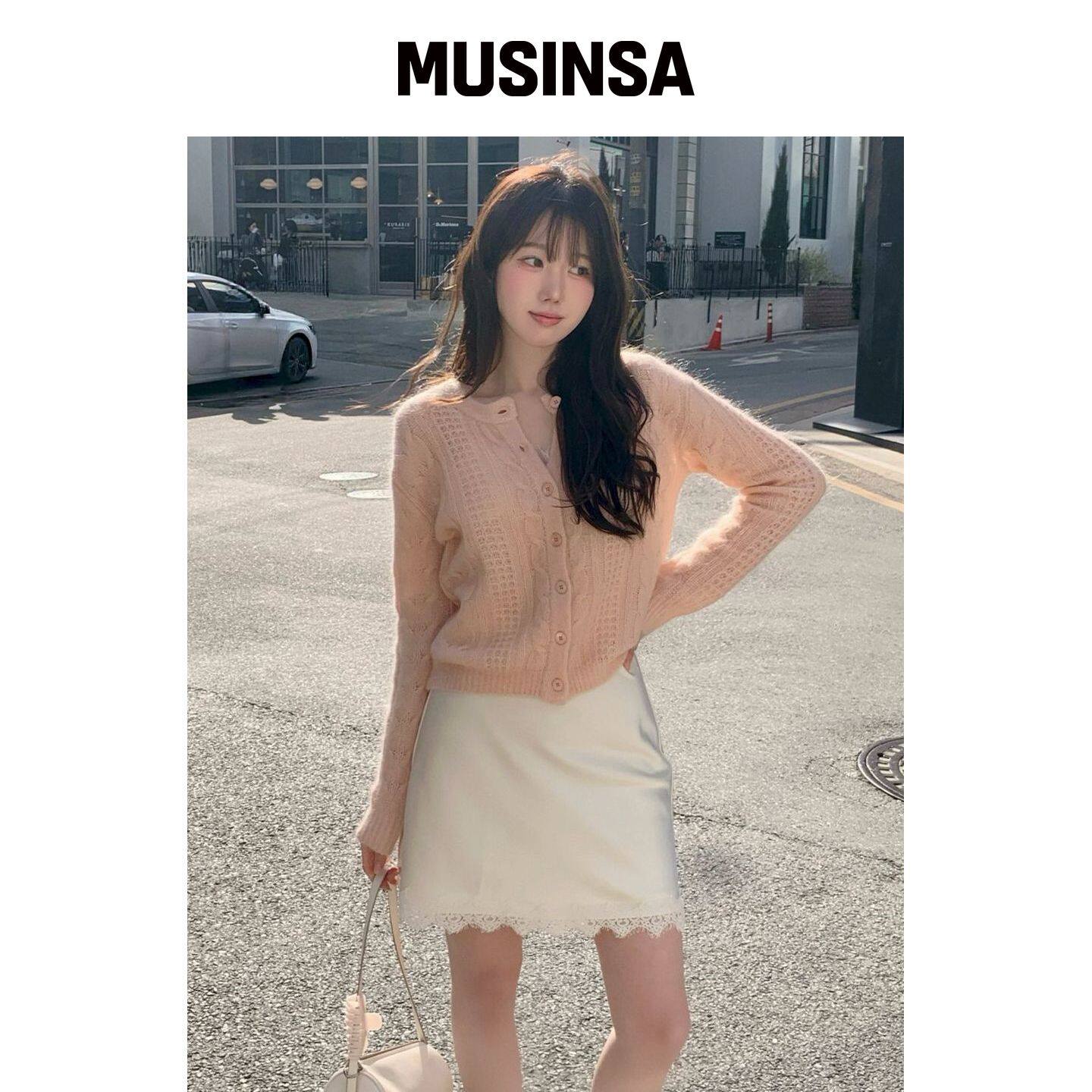 LENINA JASMIN 麻花马海毛针织开衫_粉色 MUSINS韩国官网直邮进口