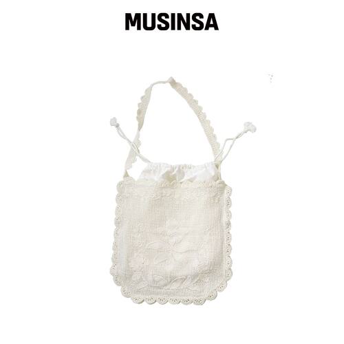 ODDONEOUT FLOWER LACE KNIT TOTE BAG IVORY韩国官网直邮进口