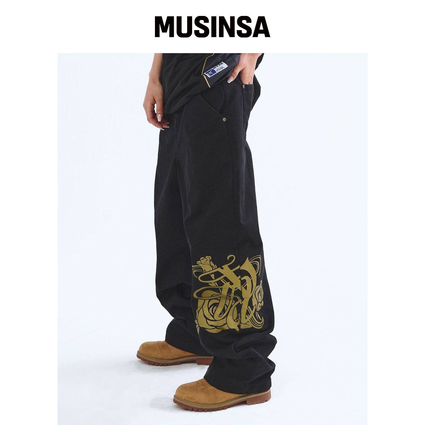NYXX 徽章印花棉质裤子 黑色 MUSINSA韩国官网直邮进口