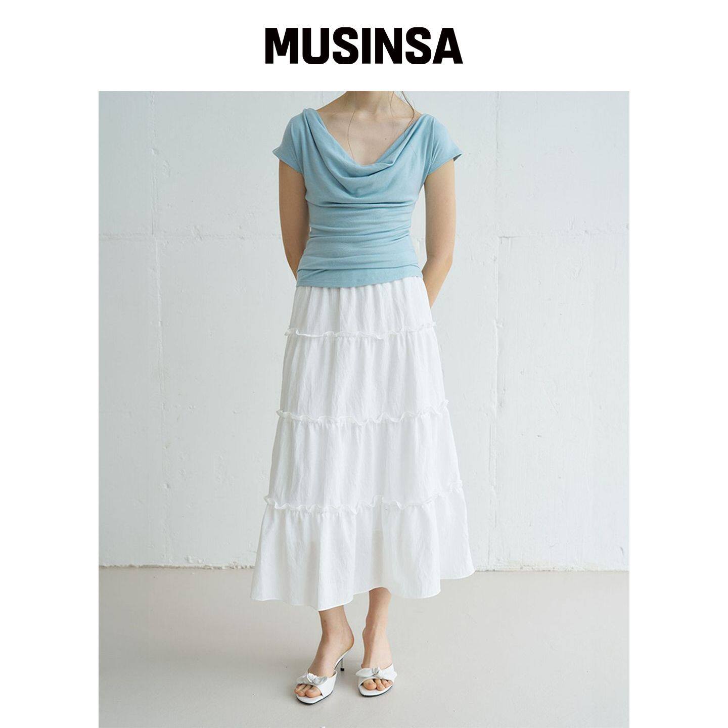 VEM.VER 梅里条纹层叠长裙_白色 MUSINSA韩国直邮官方正品