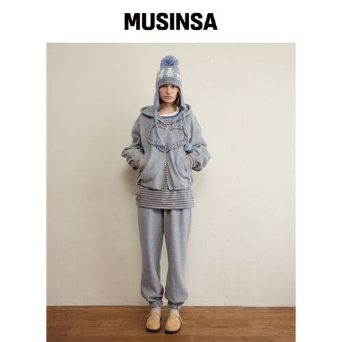 FUNFROMFUN 荷叶边口袋摇粒绒裤，浅灰色 MUSINS韩国官网直邮进口