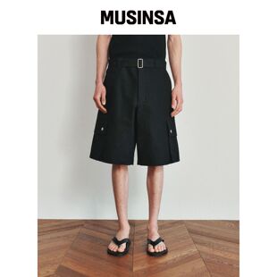 HEUTE 黑色束带棉质工装短裤 MUSINSA韩国直邮官方正品