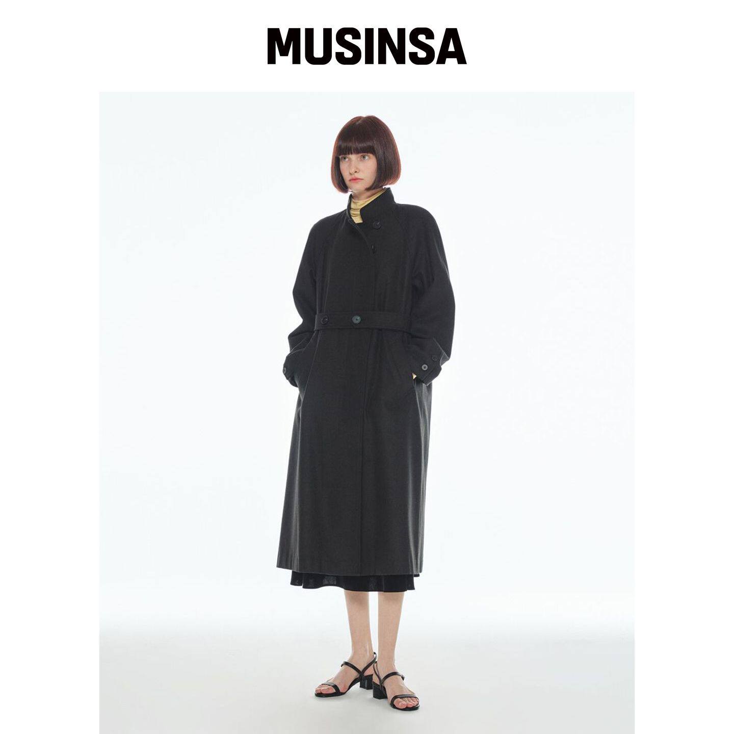 MAKE A TOAST [22FW] BELTED BASIC COAT - 黑色韩国官网直邮进口