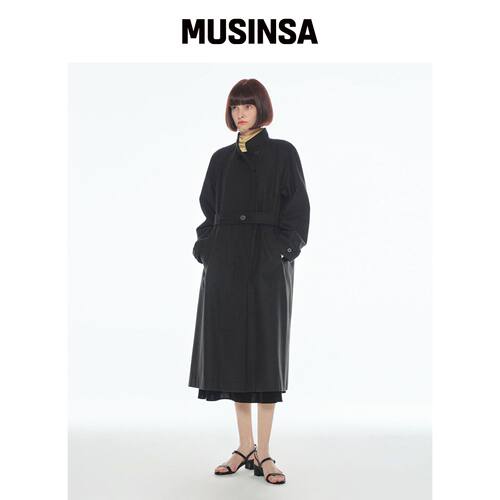 MAKE A TOAST [22FW] BELTED BASIC COAT - 黑色韩国官网直邮进口