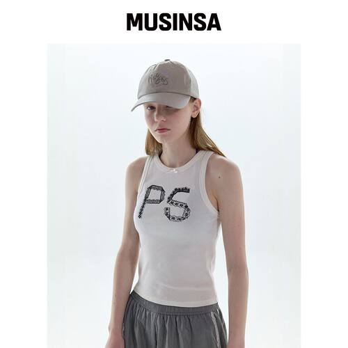PISCESS 蕾丝LOGO无袖上装_白色 MUSINSA韩国官网直邮进口