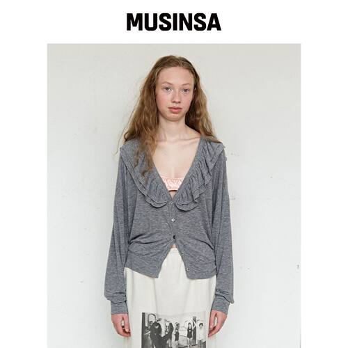 FUNFROMFUN Moody 荷叶边开衫，混灰色 MUSINSA韩国官网直邮进口