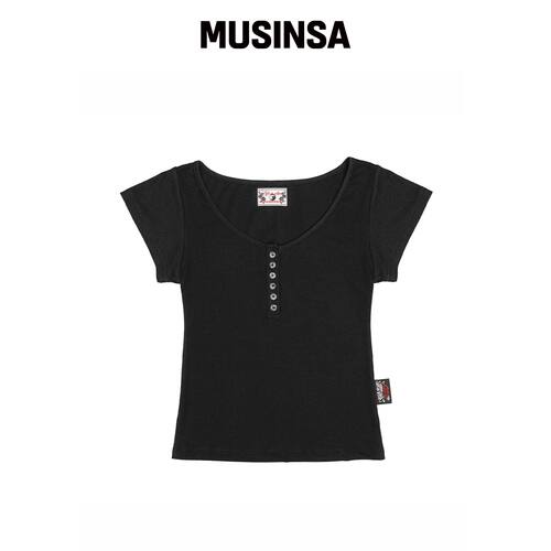 ROUGHNECK ASCI CROSS 亨利领T恤 黑色 MUSINSA韩国直邮官方正品