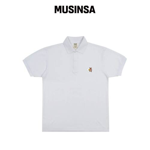 GRAVER [UNISEX]花朵熊刺绣Polo短袖T恤_白色 MU韩国官网直邮进口