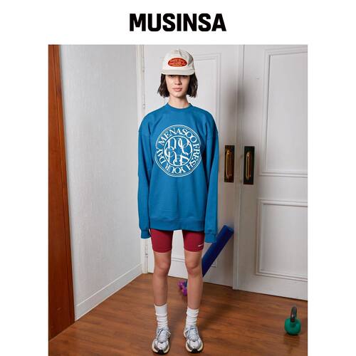 MENASOO UNISEX_CIRCLE LOGO 卫衣_蓝色韩国官网直邮进口MUSINSA