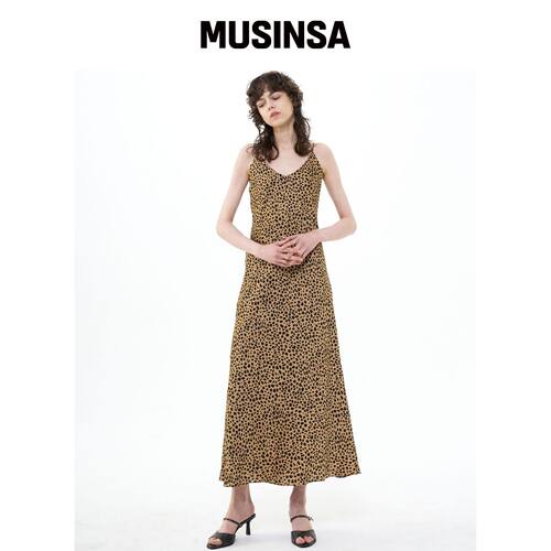 B QUIET MAXI SATIN SLIP DRESS LEOPARD_BROWN 韩国官网直邮进口