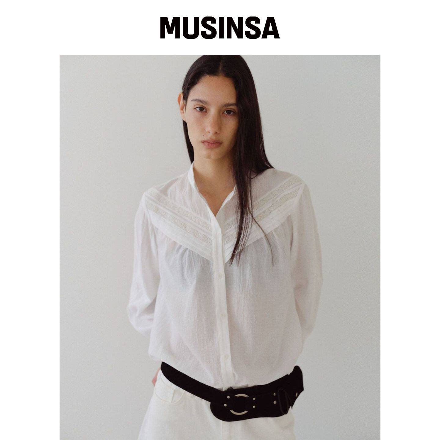 EN OR 棉质蕾丝褶皱衬衫 - 白色 MUSINSA韩国直邮官方正品