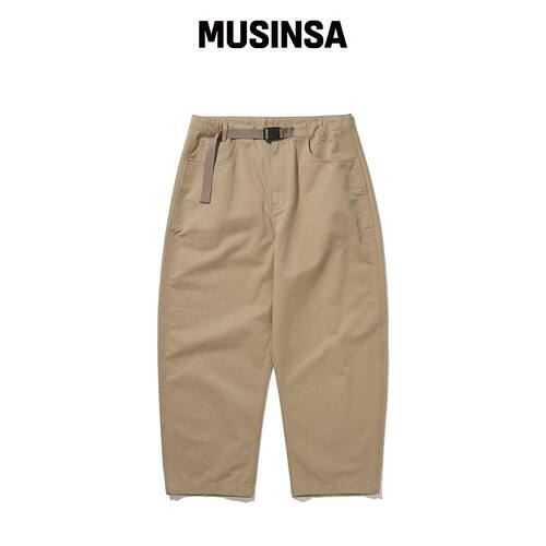 HISHANDER BELTED WIDE CHINO PANTS [米色]韩国官网直邮进口
