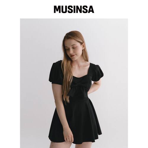 SALTY FLOWER 制服Ribbon泡泡连衣裙黑色韩国官网直邮进口MUSINSA