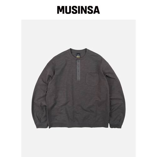 FRIZMWORKS SLUB HENLEY NECK 长袖T恤 _ 炭灰色韩国官网直邮进口