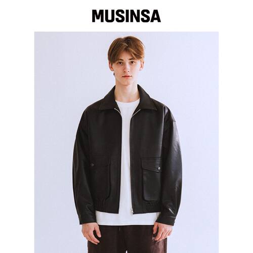 QT8 GARMENTS RG合成皮革口袋夹克（黑色） MUSI韩国官网直邮进口