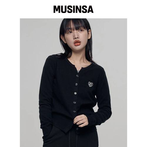 CHICKS MVK 心形缝线迷你V领针织衫 黑色 MUSINS韩国官网直邮进口