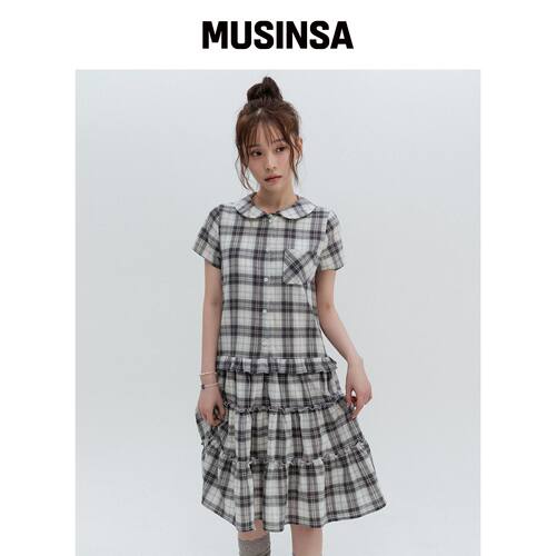 HIGH SCHOOL DISCO 格纹圆领中长连衣裙 MUSINSA韩国官网直邮进口