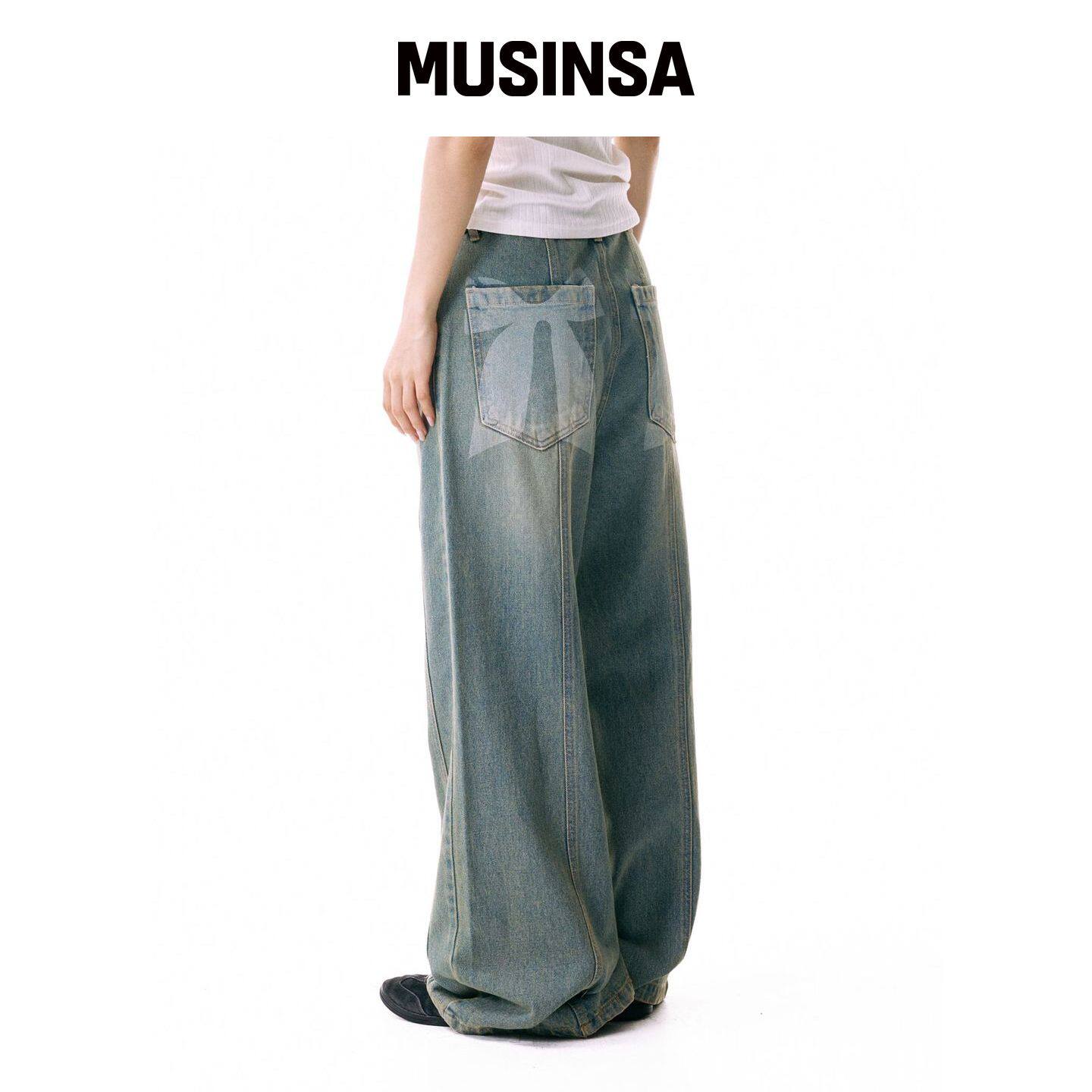 IUGAMAKARAS 沙蓝色丝带牛仔裤 MUSINSA韩国官网直邮进口