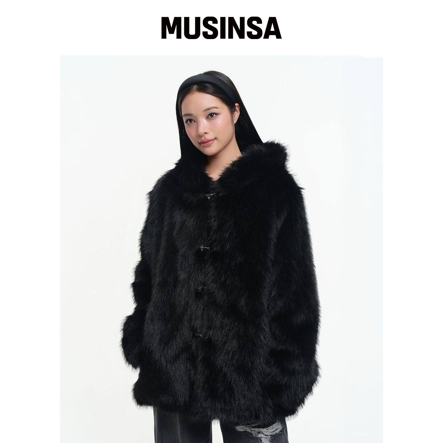 NYXX 连帽皮草大衣 黑色 MUSINSA韩国官网直邮进口