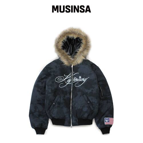KEYMISERY  cropped毛皮连帽MA-1 (黑色) MUSINS韩国官网直邮进口