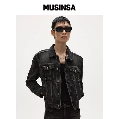 LMOOD 蛇纹牛仔夹克水洗黑色 MUSINSA韩国官网直邮进口
