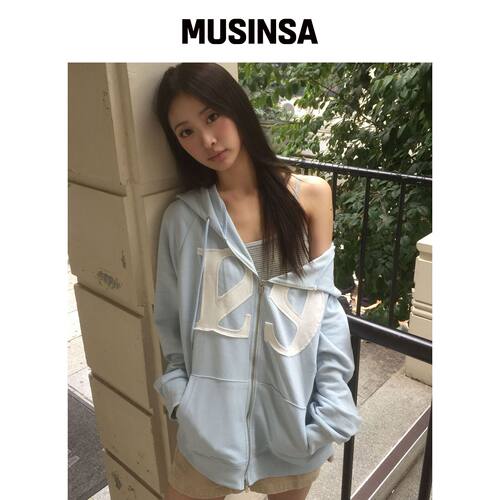 ILLIGO 129 LOGO贴布连帽拉链衫 天蓝色 MUSINSA韩国官网直邮进口