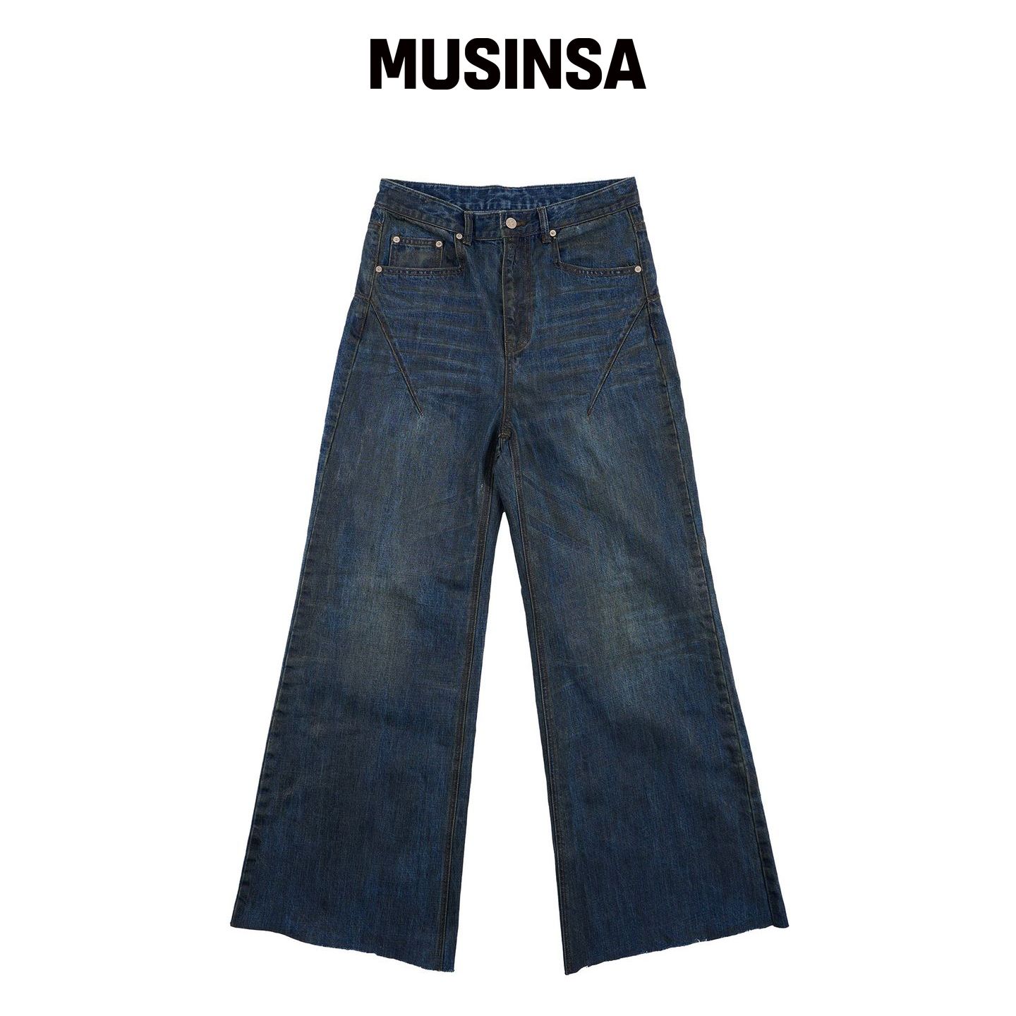SUNDAYOFFCLUB 上蜡宽腿牛仔裤 - 光泽蓝 MUSINS韩国官网直邮进口