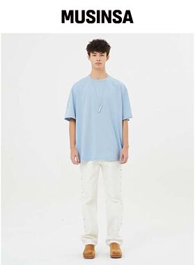 MOONSUN ESSENTIAL_UNISEX 菱形孔袖T恤 [天蓝色韩国官网直邮进口