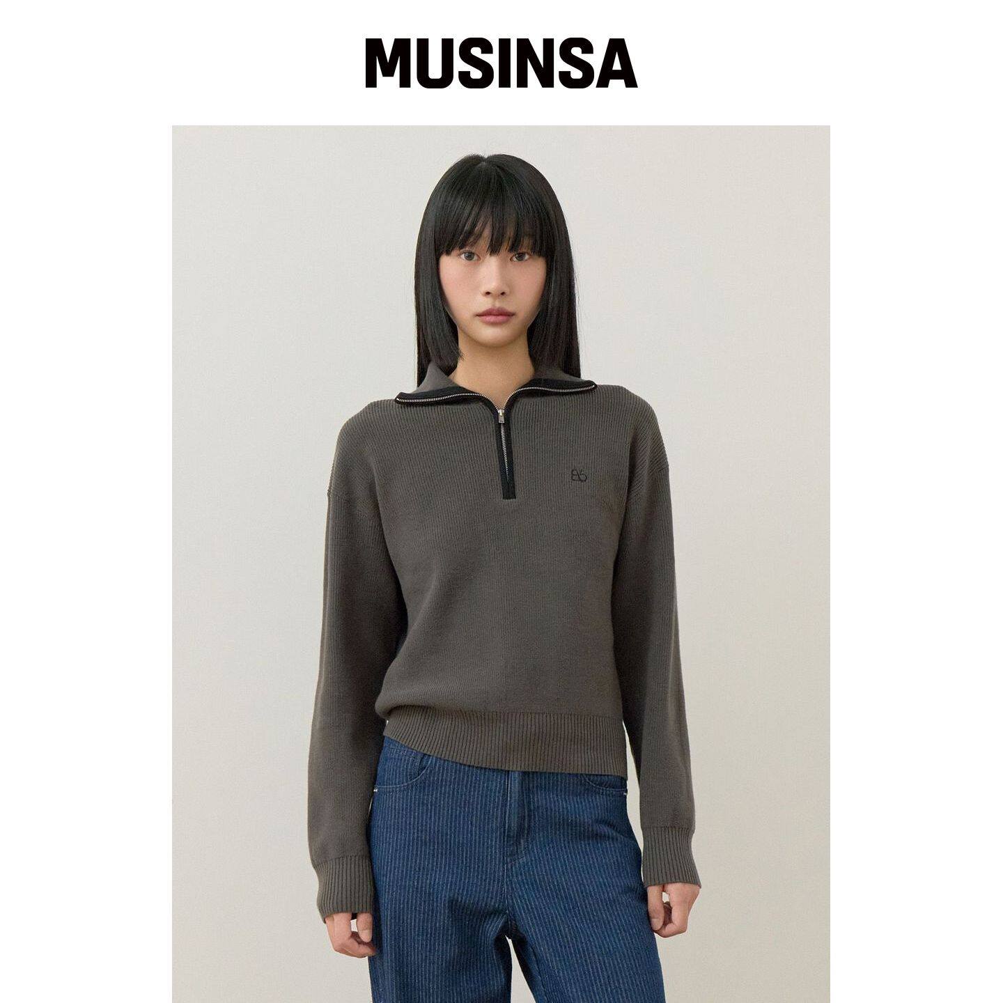Bb' BENETTON 针织半包拉链衫 (深灰色) MUSINSA韩国直邮官方正品