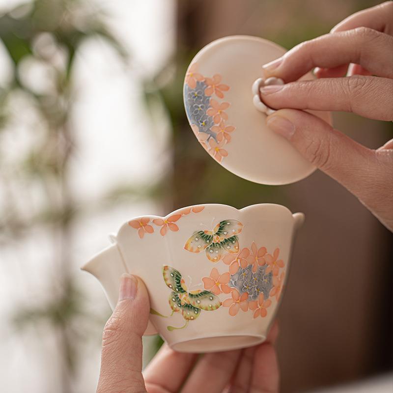 纯手绘花团锦簇手抓壶单个高档家用茶壶茶具带盖茶碗一人饮泡茶器
