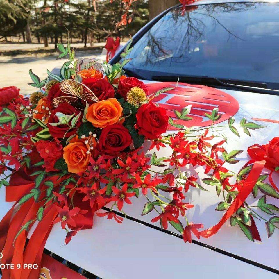 婚车花装饰花车头花大号高级头车仿真花一整套结婚庆吸盘式副车