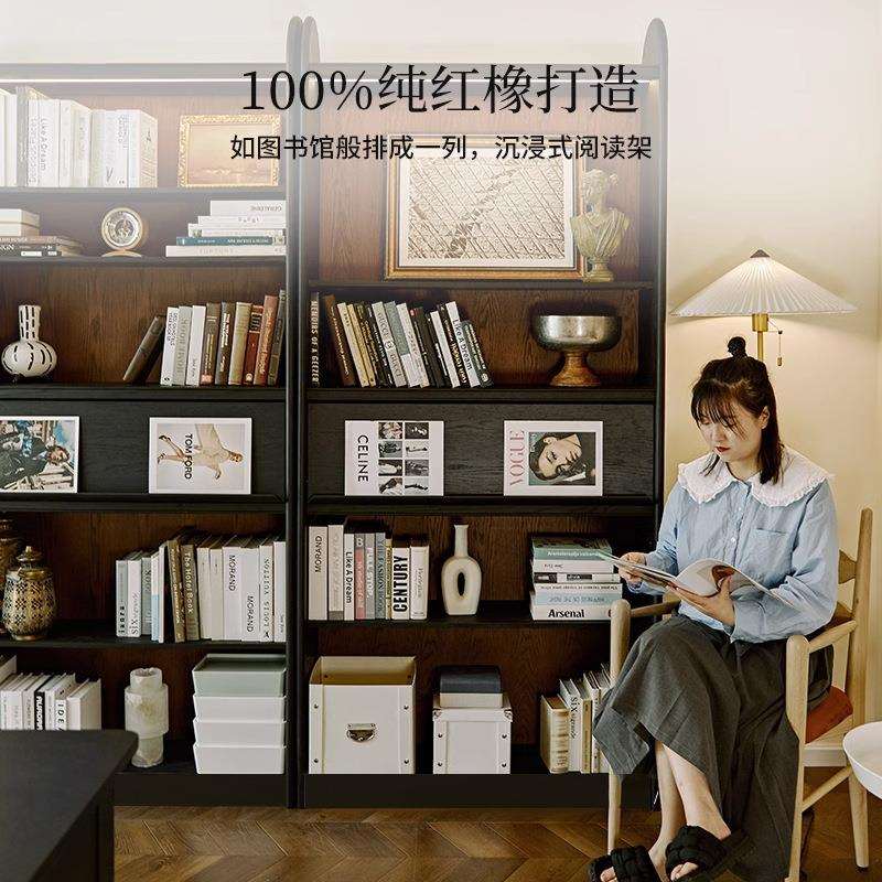法式复古实木圆形书柜美式黑色书柜书架展示柜书房储物柜美式乡村