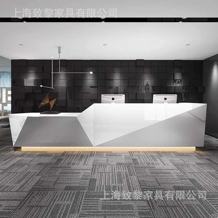 烤漆前台白色办公前台弧形接待台收银台迎宾台大厅创意吧台
