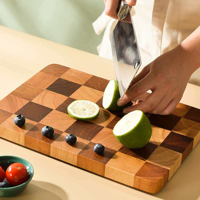 荔枝海棋盘格菜板 家用厨房砧板榉木切菜板圆菜墩实木案板