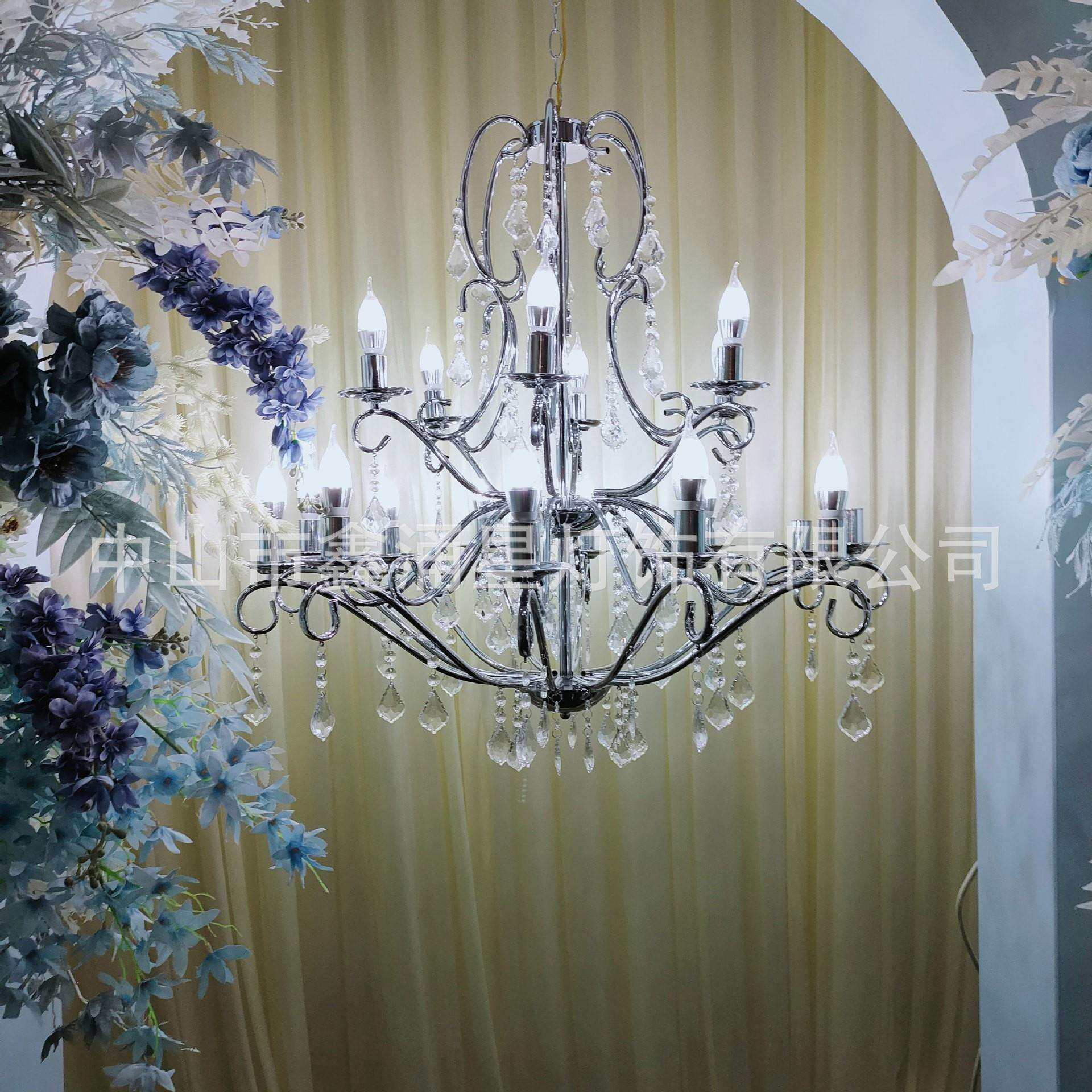 厂家直供新款18头欧式吊灯电镀金属铁艺婚庆道具吊顶装饰灯具