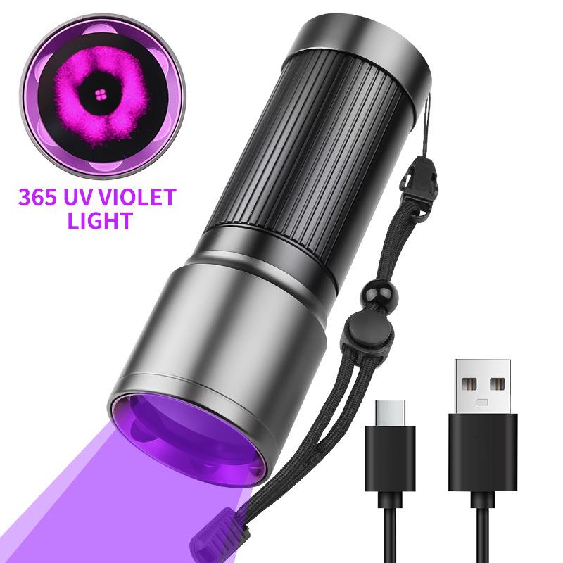 跨境新品支持输出UV365黑镜紫光 宠物检测验钞防伪大功率紫光手电