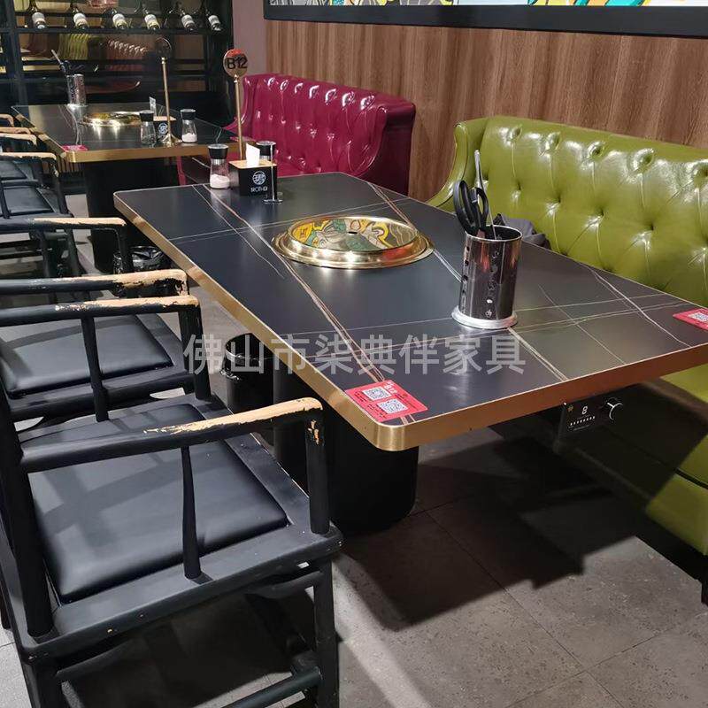火锅桌椅系列厂家直供酒吧清吧自助餐桌子火烧石实木白色油漆岩板