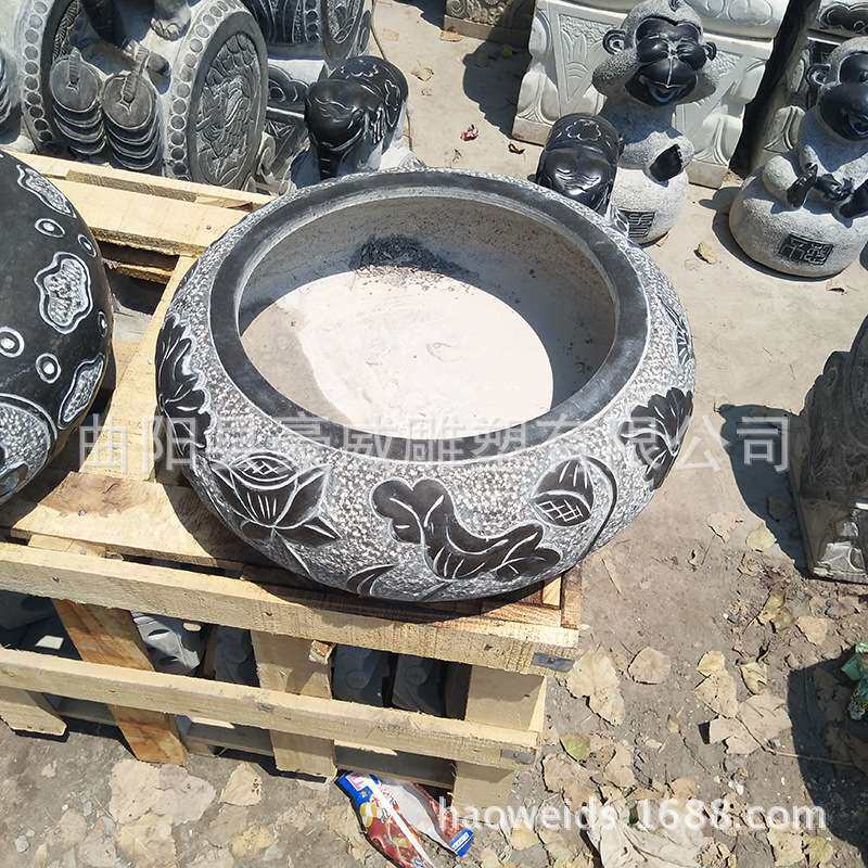 大理石仿古石雕青石鱼缸大缸青石做旧f雕刻水槽摆件石头鱼缸