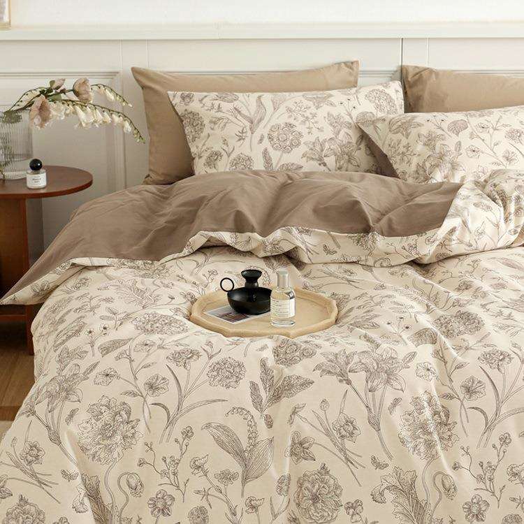 美式全棉加厚磨毛四件套100纯棉田园床品被套女床单三件套床笠款4