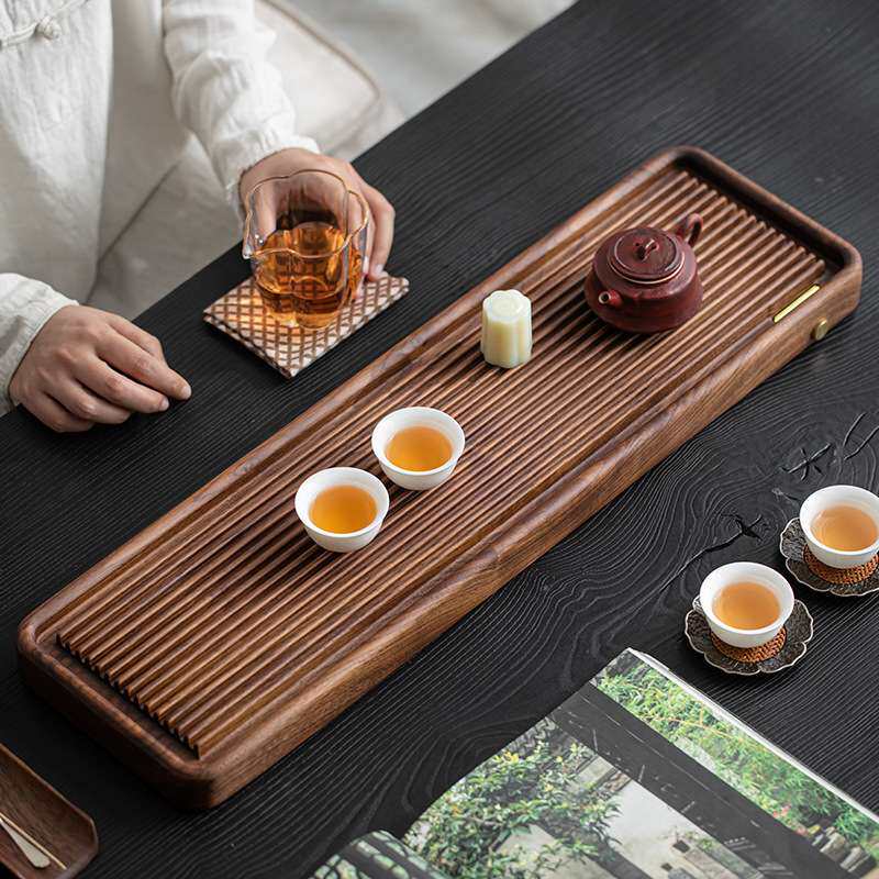 胡桃木茶盘高端家用排蓄水两用长方茶盘简约复古茶托盘轻奢沥水盘