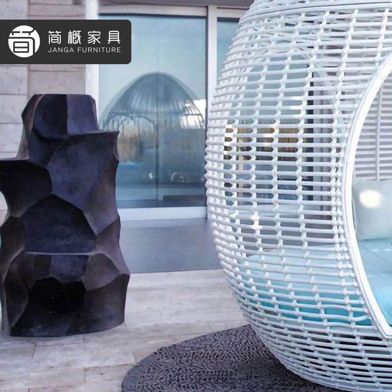 户外休闲躺床别墅藤艺沙发圆床露天高档大圆床藤沙发创意鸟巢床