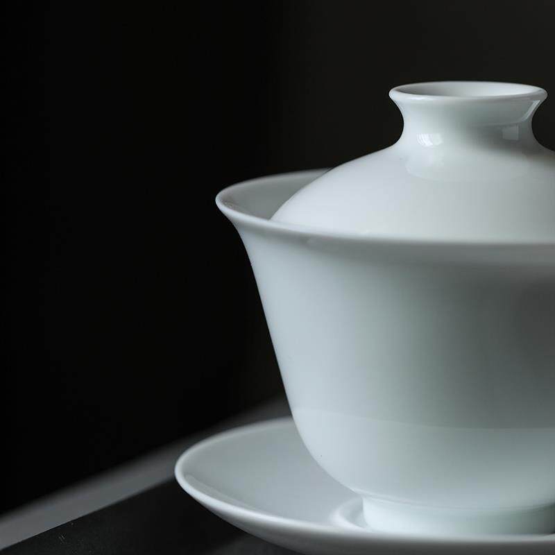 整套茶具套装景德镇陶瓷功夫茶具高白瓷亮白盖碗小茶杯六件套