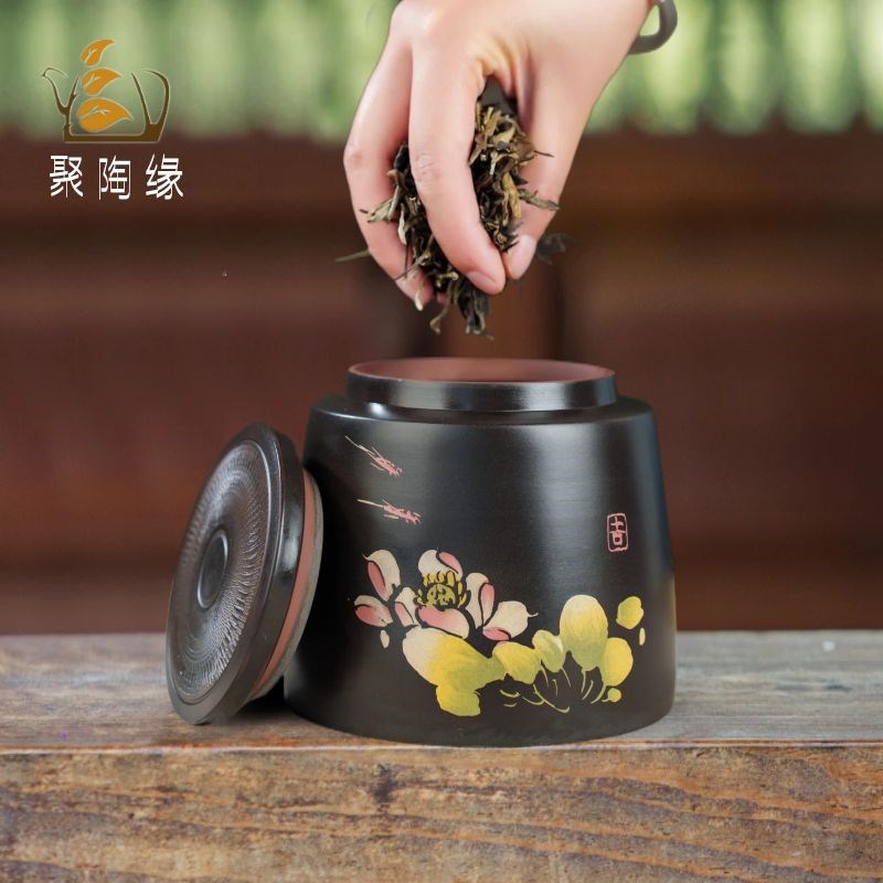 建水紫陶斗茶罐家用密封罐迷你可携式小茶罐陶瓷储茶罐精品高档醒
